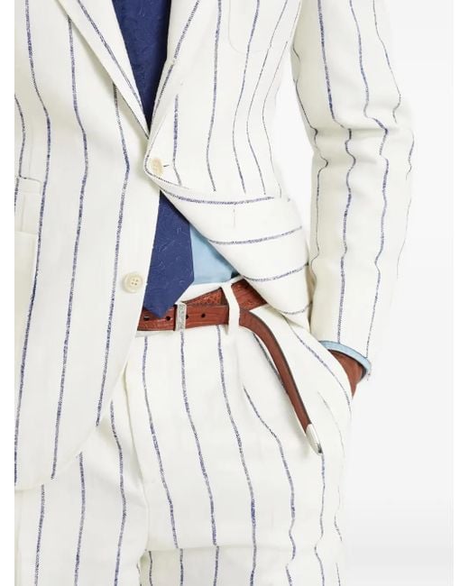 Brunello Cucinelli White Pinstripe-Print Linen Suit for men