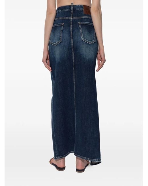 DSquared² Blue Distressed Slit Maxi Skirt