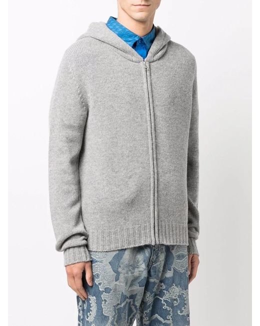 Palm Angels Gray Intarsia-logo Zip-up Hoodie for men