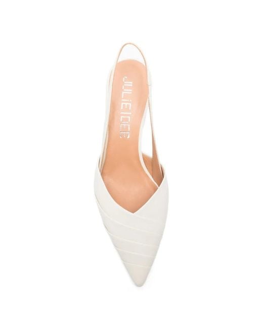 Julie Dee White Slingback Leather Pumps