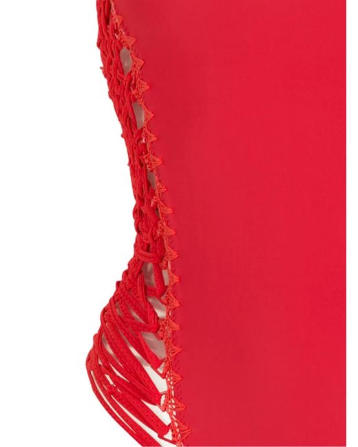 Amir Slama Red Macreme-Details Swimsuit