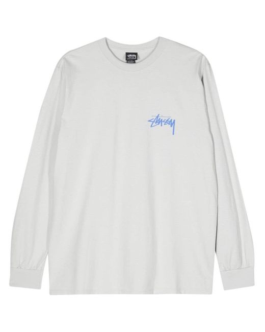 Stussy White Beat Crazy Cotton Long-sleeve T-shirt