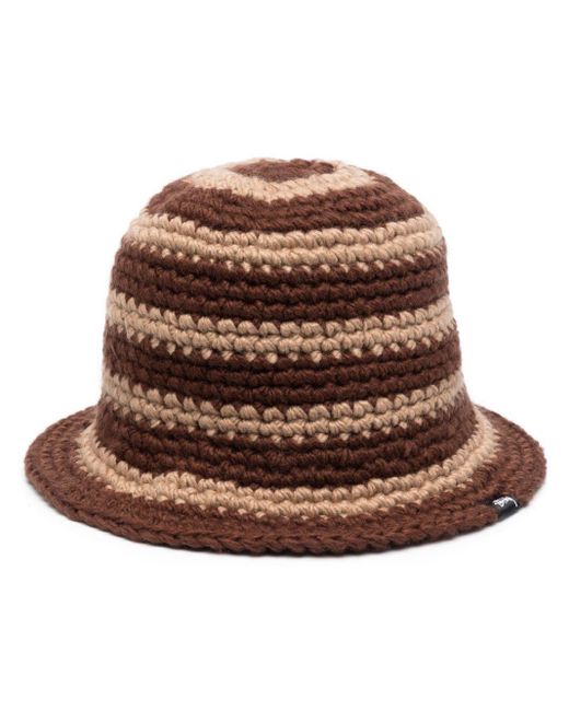Stussy Brown Striped Crochet-knit Bucket Hat for men