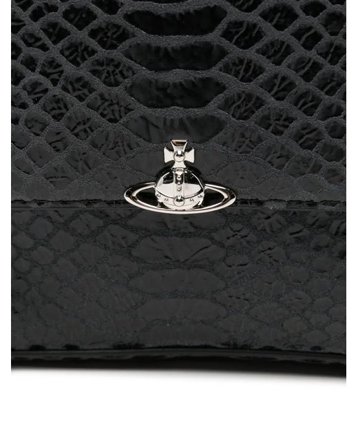 Vivienne Westwood Black Orb-Detail Snakeskin-Effect Shoulder Bag