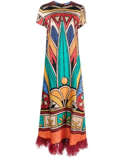 Robe longue en soie à imprimé et plumes LaDoubleJ en coloris Multicolor