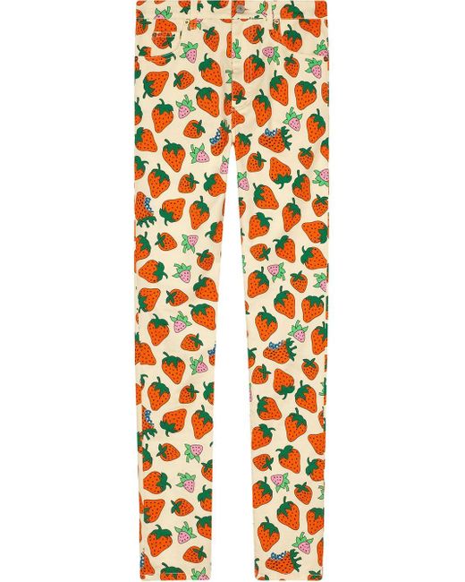 Gucci Blue Skinny Pant With Strawberry Print