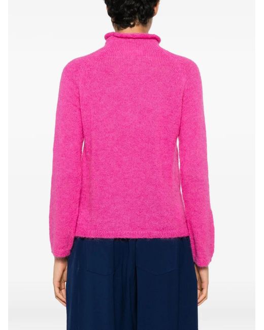 Psophia Pink Roll-Neck Raglan-Sleeve Wool Sweater