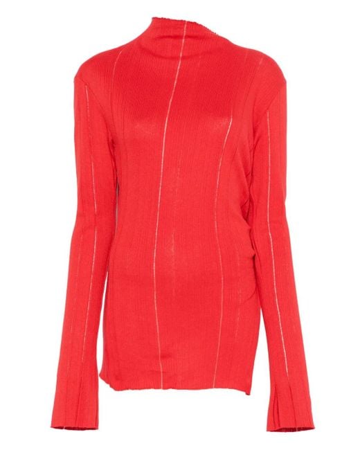 Jade Cropper Red Slit-Detail Knitted Top