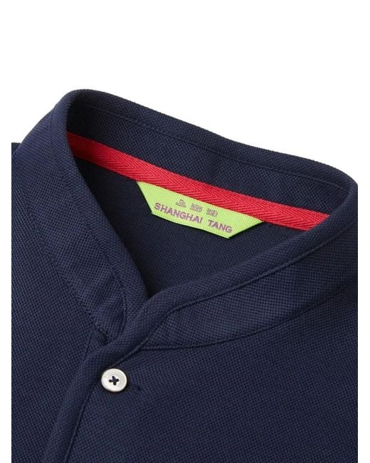 Shanghai Tang Blue Horse-Embroidery Polo Top for men