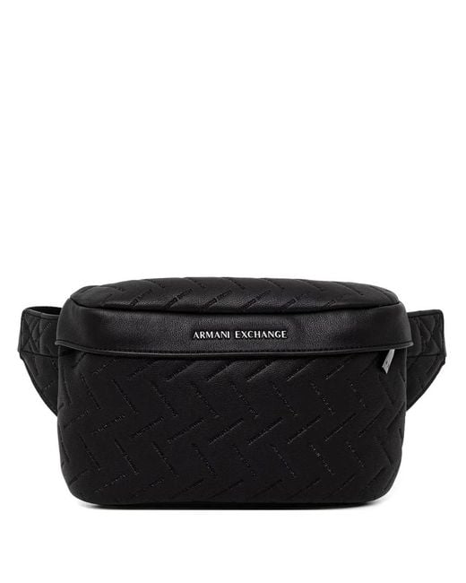 ARMANI EXCHANGE Black Logo-Embossed Quilted Belt Bag for men