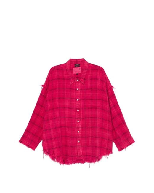R13 Pink Frayed Plaid Shirt