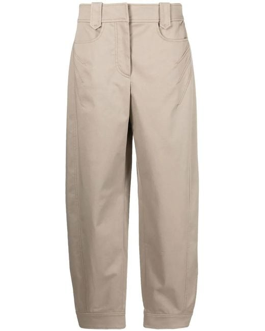 Alberta Ferretti Natural High-Waisted Cropped Trousers
