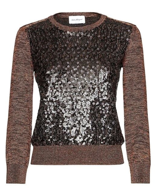 Ferragamo Black Sequin-Embellished Crew Neck Jumper