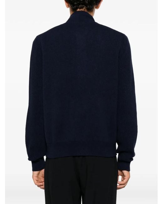 Lardini Blue Ribbed-Knit Panelled Jacket for men