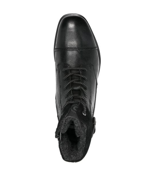 Bugatti Black Panelled Lace-Up Leather Ankle Boots for men