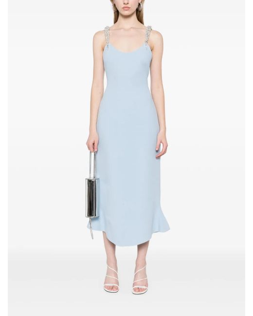 David Koma Blue Crystal Claw-embroidered Flounce Dress