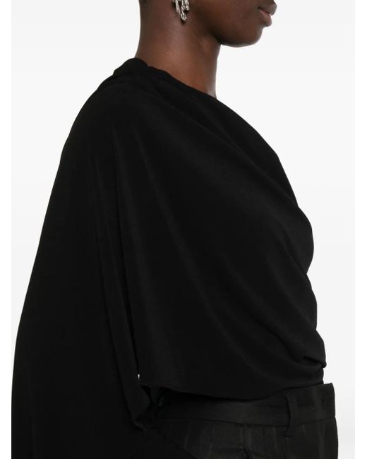 ANDAMANE Black Draped Asymmetric Bodysuit
