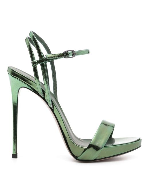 Le Silla Green Gwen 120mm Metallic Leather Sandals