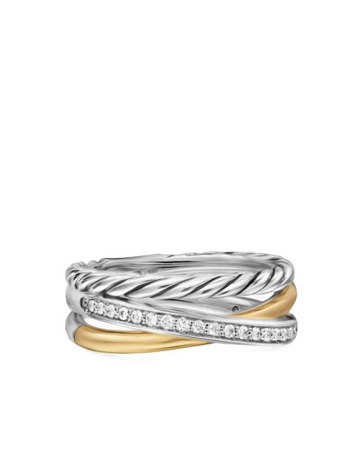David Yurman White 18Kt Crossover Three Row Diamond Ring (7Mm)