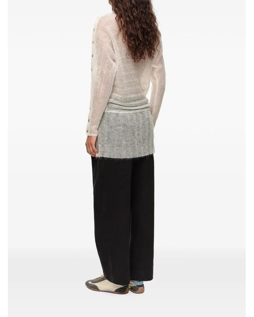 Bimba Y Lola Natural Ivory Ribbed Sweater With Batwing-Sleeves And Buttons