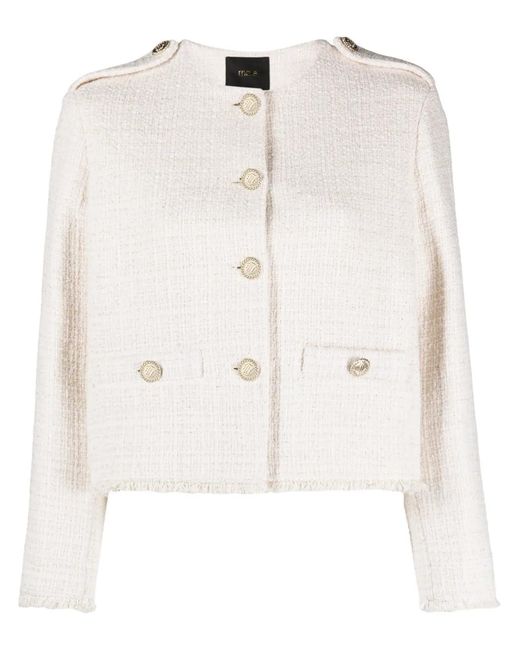 Maje Natural Button-Up Tweed Jacket