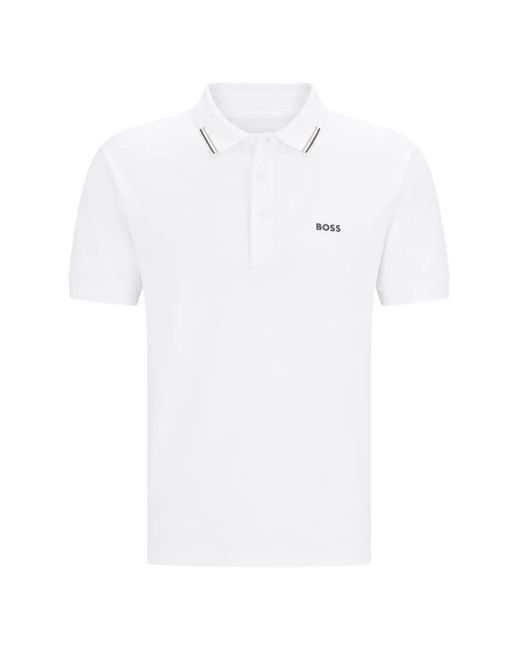 BOSS GREEN HUGO BOSS White Short-Sleeve Polo Shirt for men