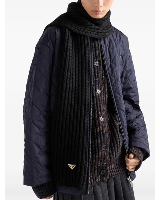 Prada Black Enameled Triangle Knit Scarf