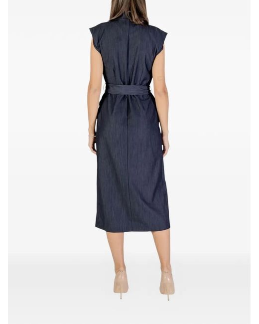 Ichi Blue Midi Double-Breasted Belted Dress