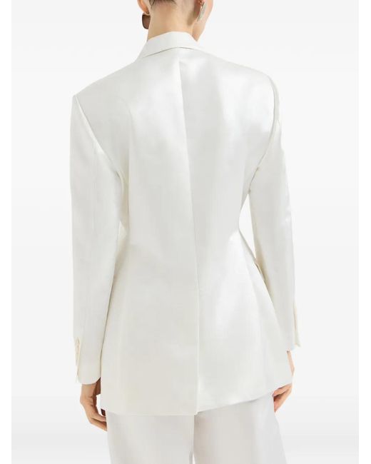 Brunello Cucinelli White Satin Blazer With Monili