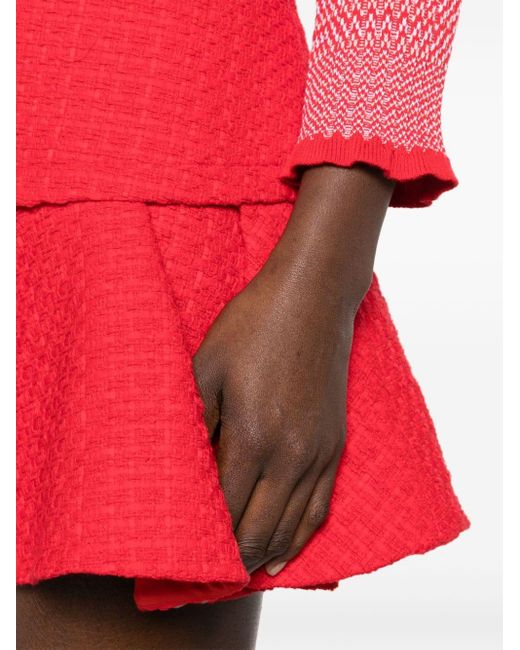 Maje Red Pleated Tweed Mini Skirt