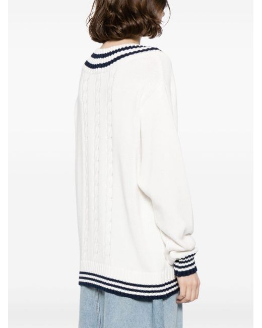 The Upside White Louise Cable-knit Organic Cotton Sweater