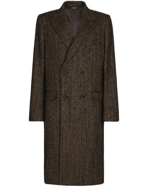 Dolce & Gabbana Gray Double-Breasted Herringbone Coat for men