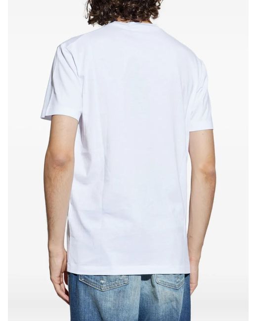 DSquared² White Circular-Print Crew-Neck T-Shirt for men
