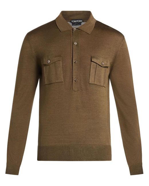 Tom Ford Green Fine-Knit Polo Shirt for men