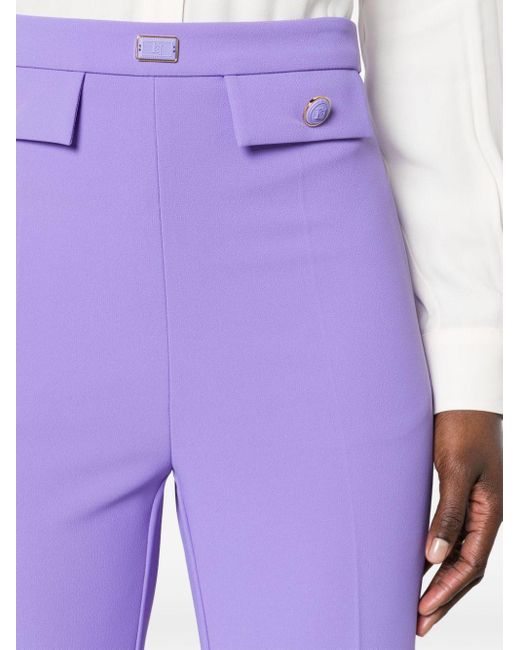 Elisabetta Franchi Purple Flared Crepe Trousers