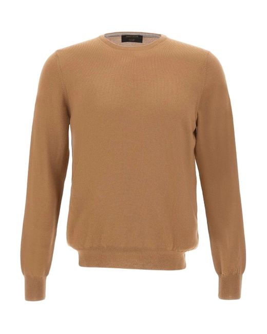 Gran Sasso Brown Wool Crew-Neck Sweater for men