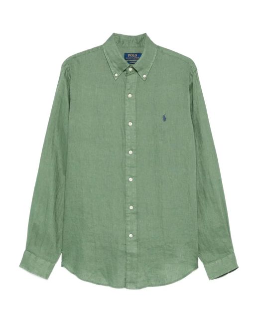 Polo Ralph Lauren Green Long-Sleeve Linen Shirt for men