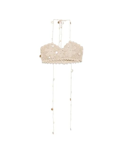 Asta Resort White Charlotte Crochet Shell-Embellished Top