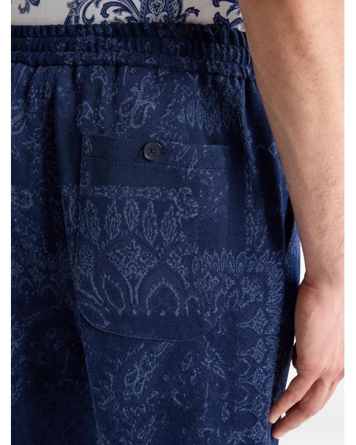 Etro Blue Jacquard Floral Trousers for men