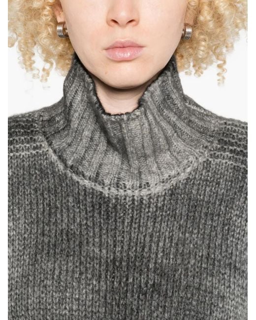 Avant Toi Gray Gerippter Pullover mit Rollkragen