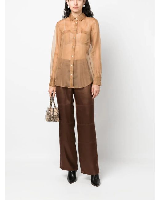 Blanca Vita Brown Straight-Leg Satin Trousers