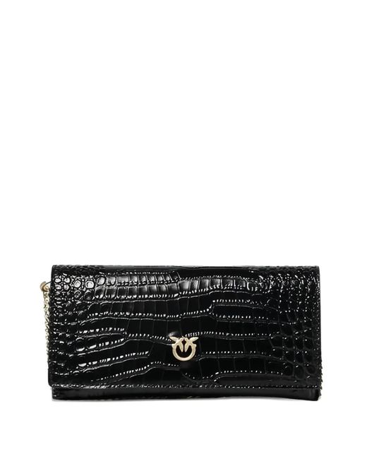 Pinko Black Chain Croc-Effect Wallet