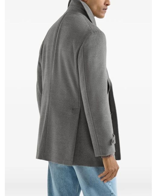 Brunello Cucinelli Gray Virgin Wool Cloth Four-Pocket Pea Coat for men