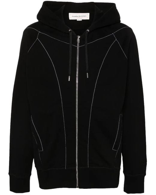 McQueen Black Contrast-Stitching Hooded Jacket for men
