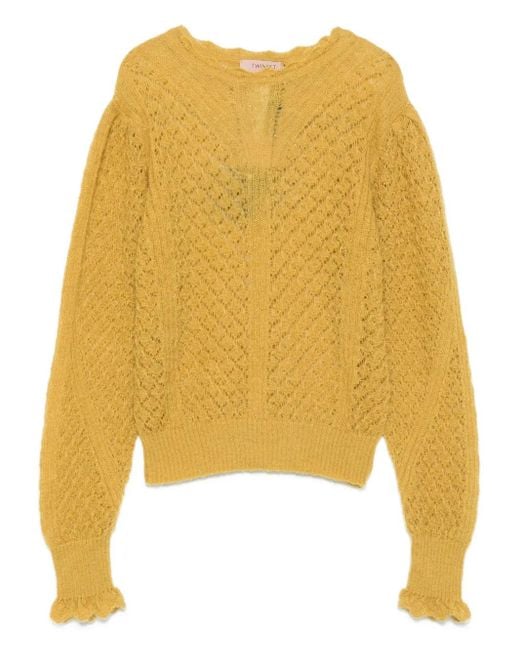 Twinset Yellow Ruffled-Cuff Sweater