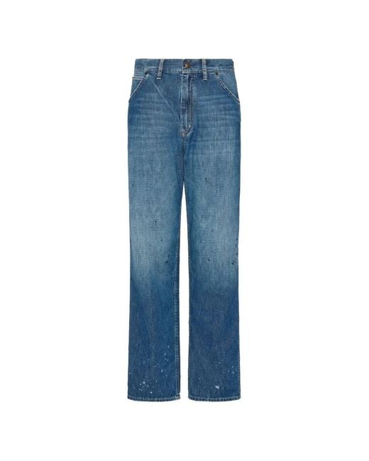 Maison Margiela Blue Paint-Splatter Straight-Leg Jeans