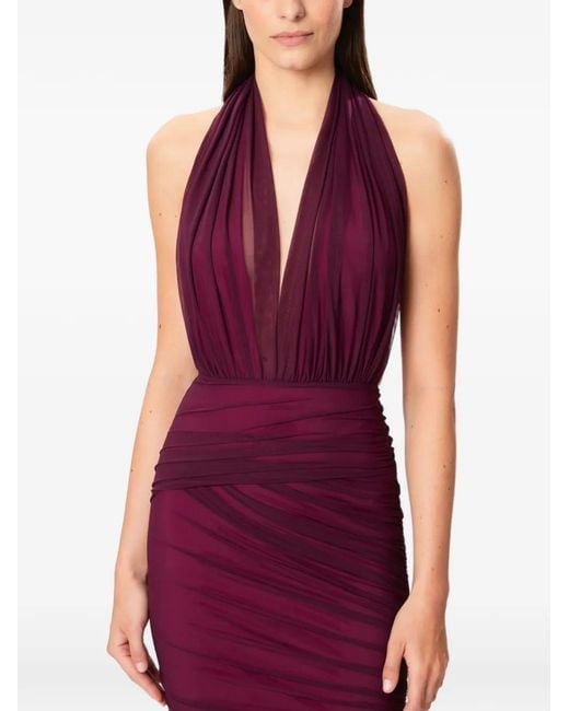 Amazuìn Purple Tamie Halterneck Draped Midi Dress