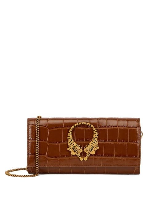 Roberto Cavalli Brown Crocodile-Effect Tiger Tooth Wallet On Chain