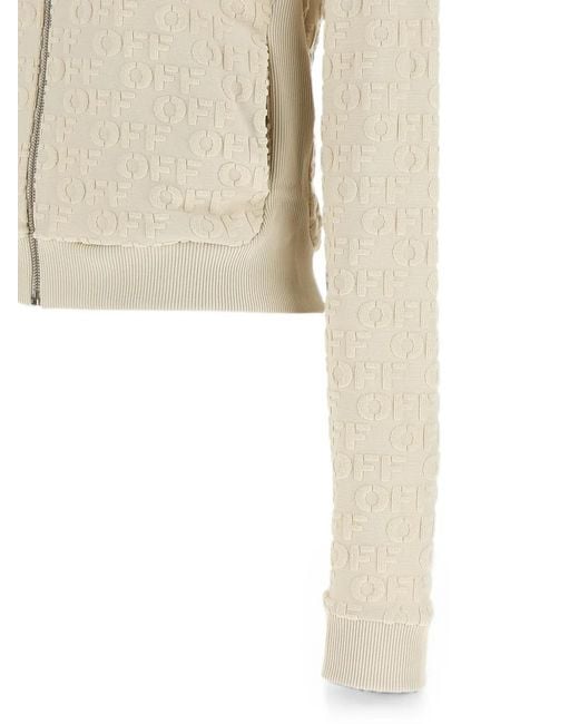 Off-White c/o Virgil Abloh White Hoodie Zippé Terry Off À Logo En Jacquard