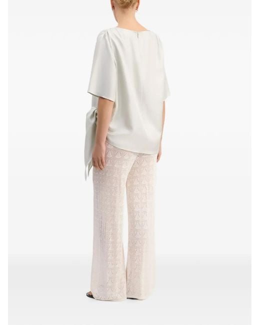 Loulou de Saison White Mano Gathered Knot Silk Top